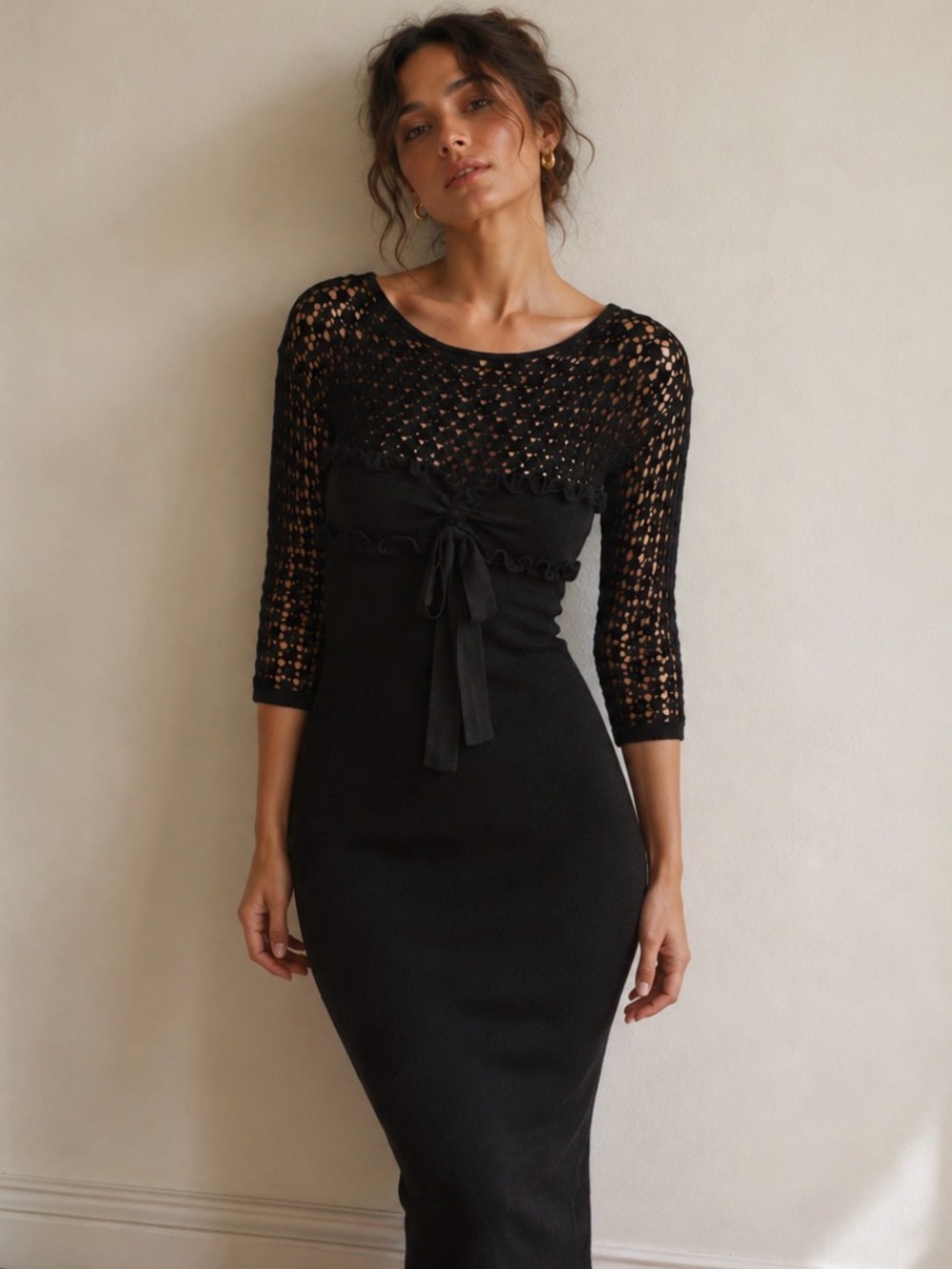 Red Valentino Dress Mini Black Knit Body Con Designer Coquette Sexy Size XS/S